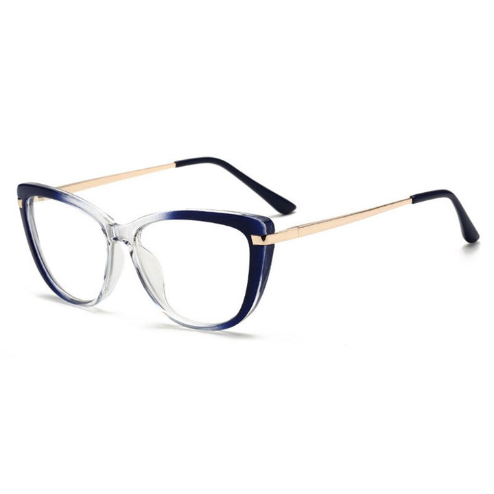 Hotony Unisex Full Rim Cat Eye Alloy Acetate Frame Spring Hinge Eyeglasses 32014 Full Rim Hotony Blue  