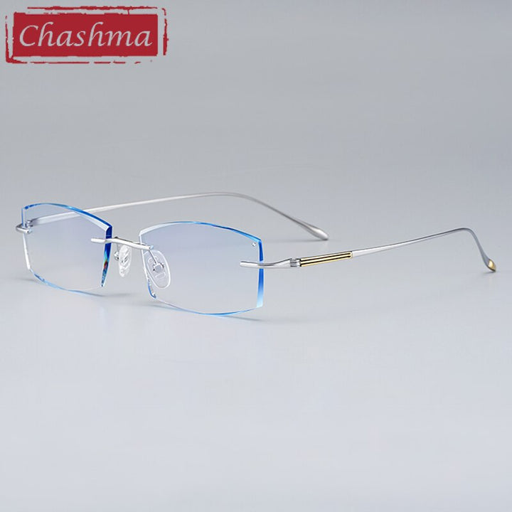 Unisex Rimless Titanium Frame Tinted Lens Eyeglasses 9083 Rimless Chashma Silver Blue  