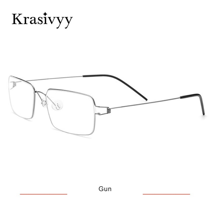Krasivyy Men's Full Rim Square Screwless Titanium Alloy Eyeglasses Kr68606 Full Rim Krasivyy Gun  