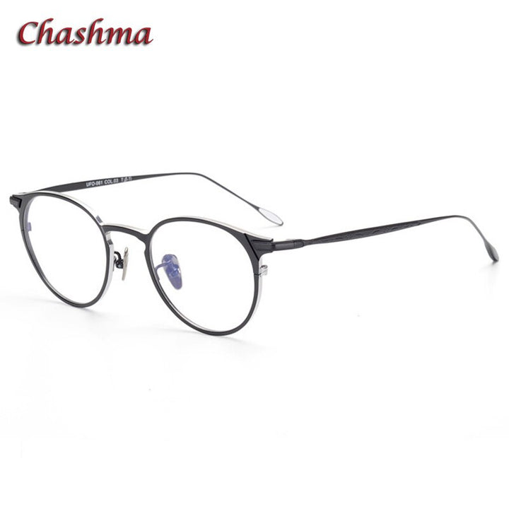 Chashma Ochki Unisex Full Rim Round Titanium Eyeglasses 504 Full Rim Chashma Ochki Black  