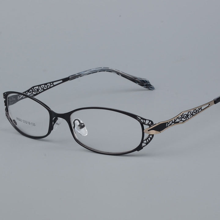 Women's Hollow Out Alloy Flowered Full Rim Eyeglasses 99003 Full Rim Bclear black  