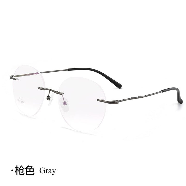 Unisex Round Rimless Titanium Alloy Frame Eyeglasses Customizable Lenses Zt7057 Rimless Bclear gray  