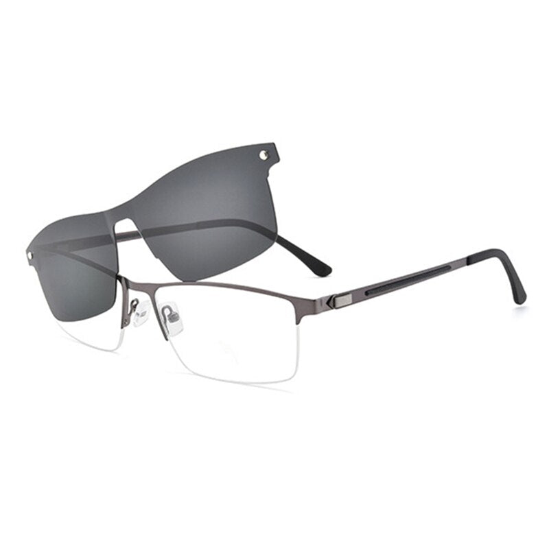 Gmei Unisex Eyeglasses Alloy Frame With Magnetic Clip On Sunglasses 94007 With Clip Ons Gmei Optical   
