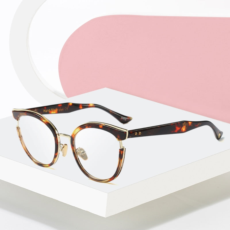 Hotony Women's Full Rim Round Cat Eye Acetate Frame Eyeglasses 97551 Full Rim Hotony   