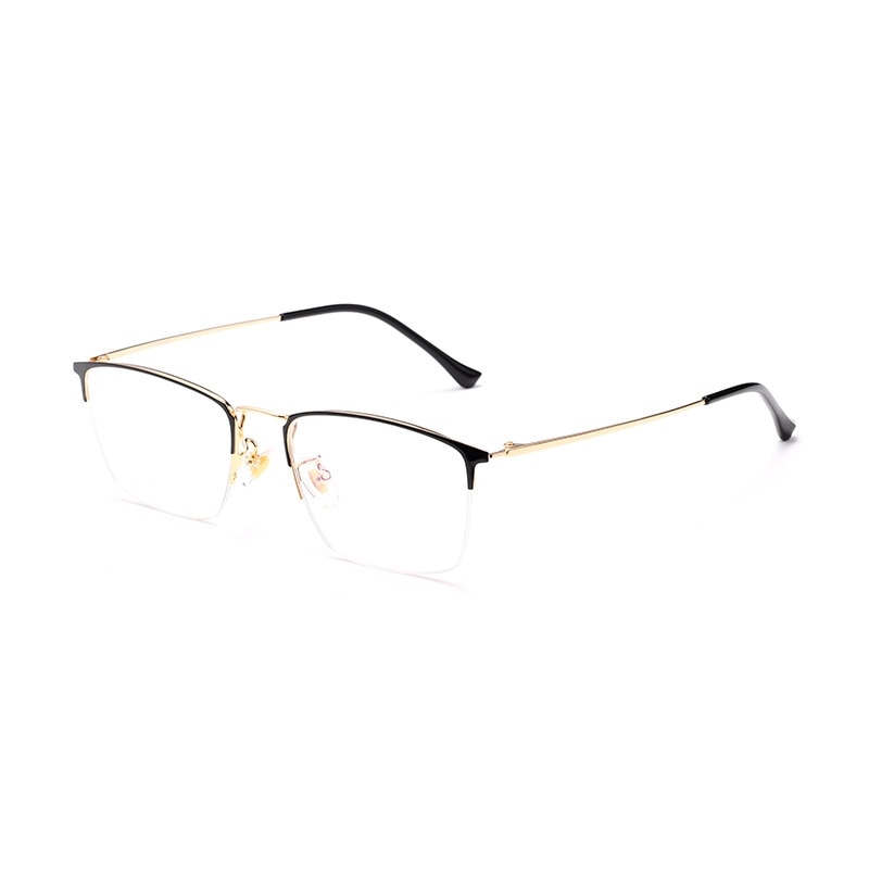 Yimaruili Unisex Semi Rim Titanium Frame Eyeglasses 8017JX Semi Rim Yimaruili Eyeglasses Black Gold  