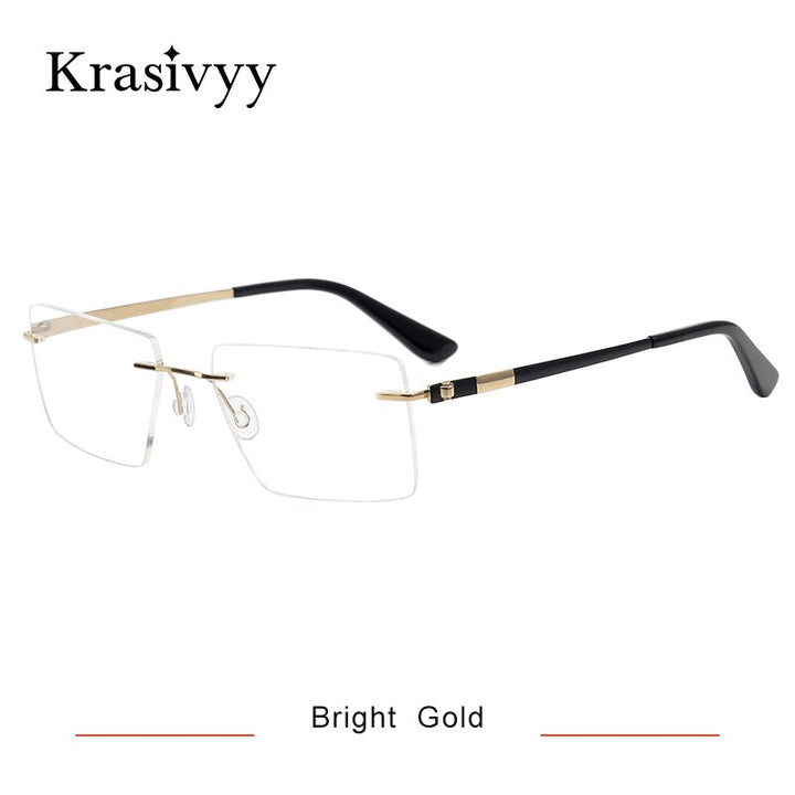 Krasivyy Men's  Rimless Square Screwless Titanium Eyeglasses Kr5016 Rimless Krasivyy Bright Gold  