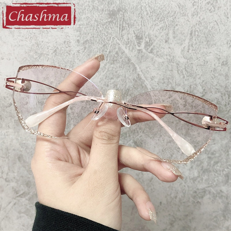Chashma Ottica Women's Rimless Cat Eye Titanium Eyeglasses 88022 Rimless Chashma Ottica Gold Brown  