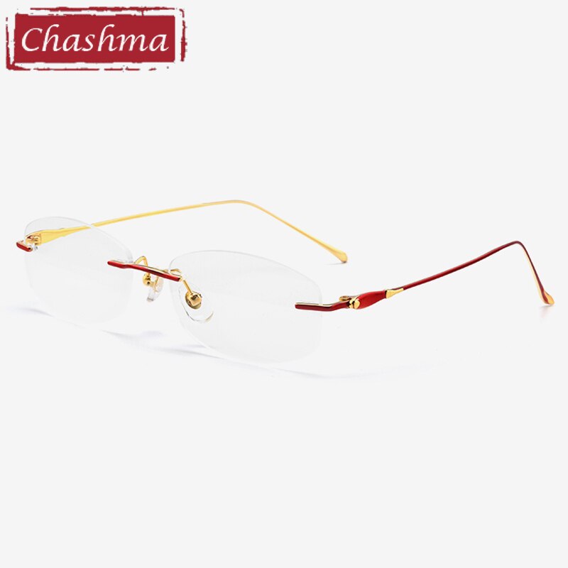 Chashma Ottica Unisex Rimless Oval Rectangle Titanium Eyeglasses 8145 Rimless Chashma Ottica Red with Gold  