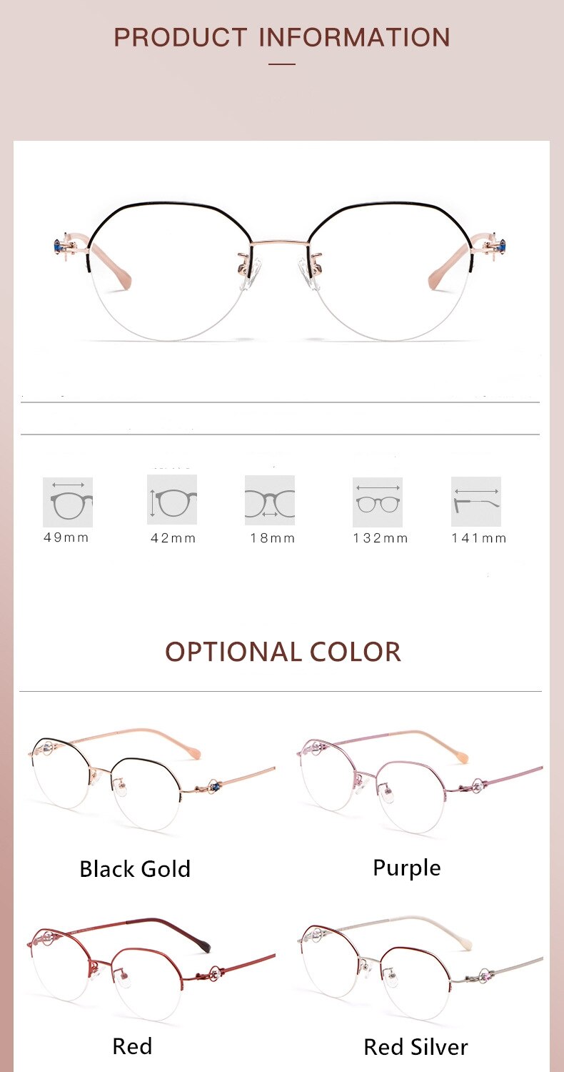 Yimaruili Unisex Semi Rim Alloy Frame Eyeglasses 8001Z Semi Rim Yimaruili Eyeglasses   