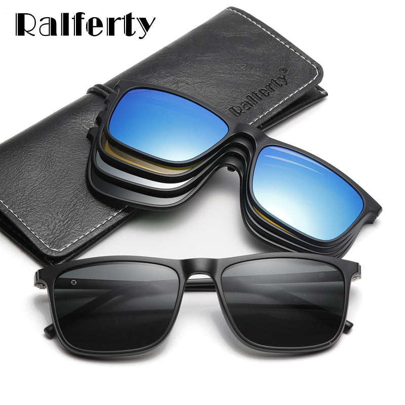 Ralferty Unisex Full Rim Square Eyeglasses With Clip On Sunglasses A8804 With Clip Ons Ralferty   