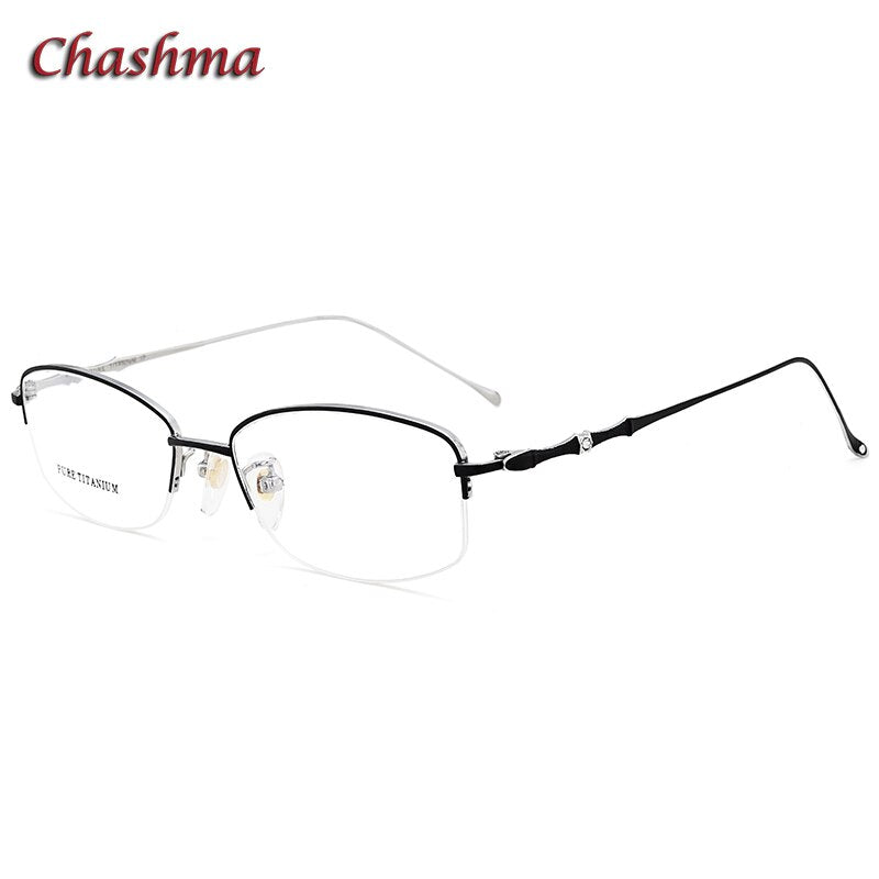 Chashma Ochki Women's  Semi Rim Oval Rectangle Titanium Eyeglasses 8331 Semi Rim Chashma Ochki Black Silver  