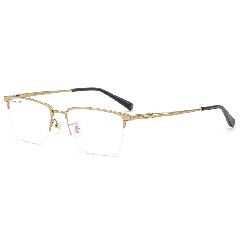 Yimaruili Men's Semi Rim Titanium Frame Eyeglasses 226186 Semi Rim Yimaruili Eyeglasses Gold  