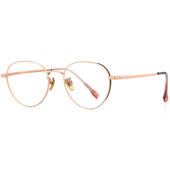 Hotony Women's Full Rim Round Beta Titanium Frame Spring Hinge Eyeglasses T3927 Full Rim Hotony Black Rose Gold  