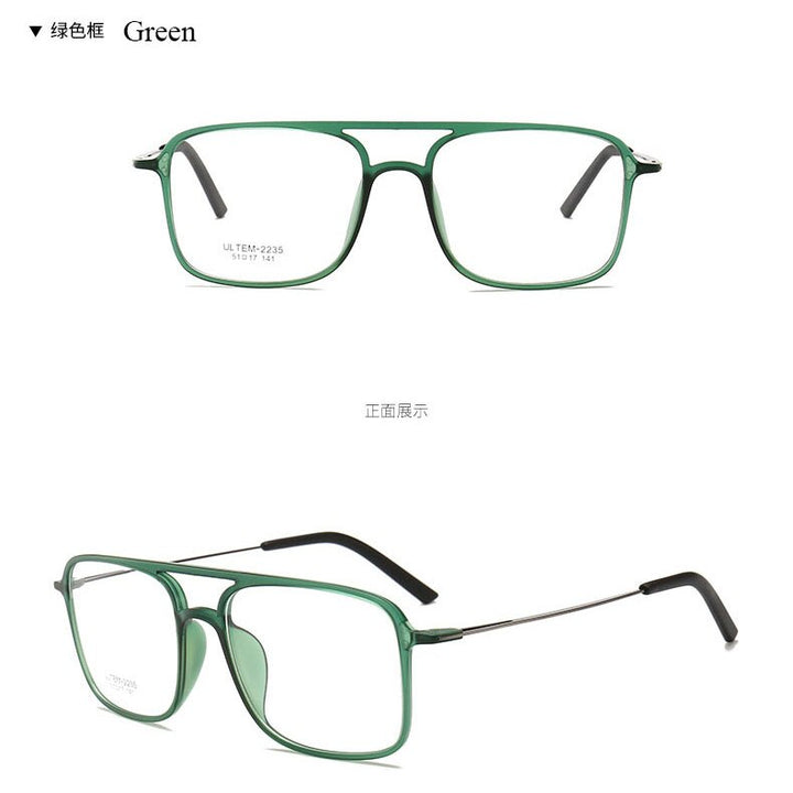 Unisex Square Double Bridge ULTEM Full Rim Frame Eyeglasses 2235 Full Rim Bclear Green  