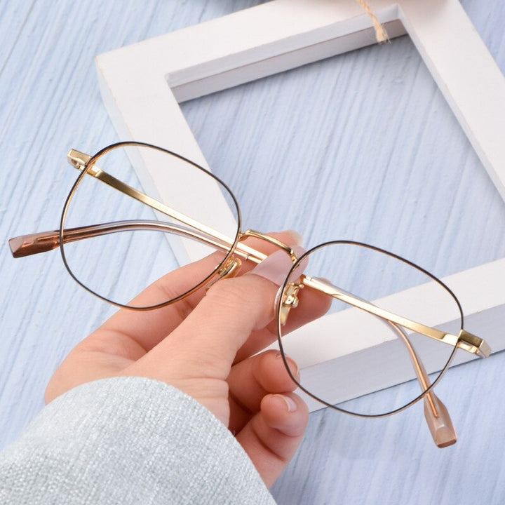 Yimaruili Unisex Full Rim Titanium Frame Eyeglasses T3929 Full Rim Yimaruili Eyeglasses Black Gold  