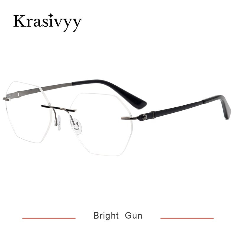 Krasivyy Unisex Rimless Hexagon Screwless Titanium Eyeglasses Kr5018 Rimless Krasivyy Bright  Gun  
