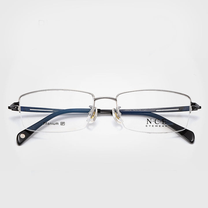 Men's Semi Rim Square Titanium Frame Eyeglasses Sc8906 Semi Rim Bclear Silver  