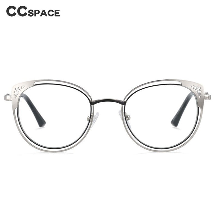 CCspace Women's Full Rim Round Cat Eye Alloy Frame Eyeglasses 54081 Full Rim CCspace   