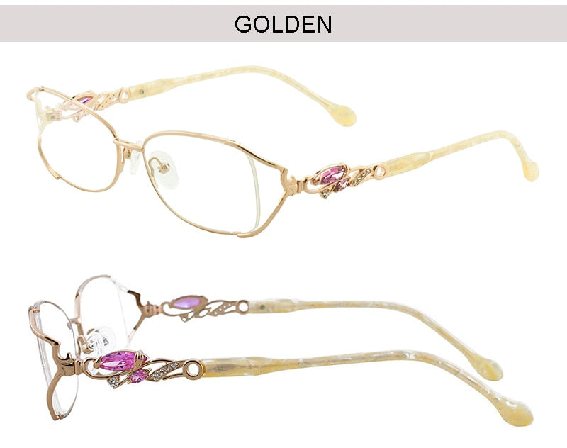 Aissuarvey Women's Full Rim Alloy Acetate Frame Eyeglasses Rhinestones As75045 Full Rim Aissuarvey Eyeglasses Gold  