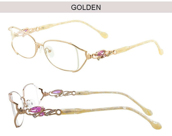 Aissuarvey Women's Full Rim Alloy Acetate Frame Eyeglasses Rhinestones As75045 Full Rim Aissuarvey Eyeglasses Gold  