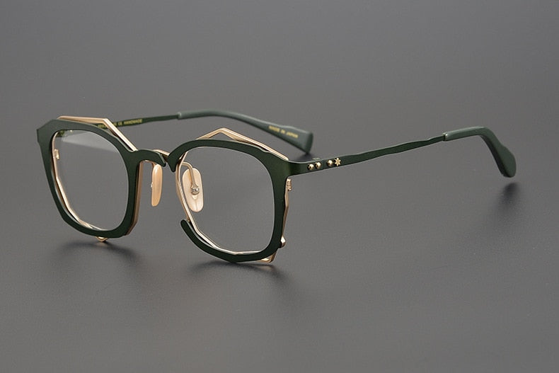 Muzz Men's Full Rim Square Handcrafted Titanium Frame Eyeglasses 0046 Full Rim Muzz green  