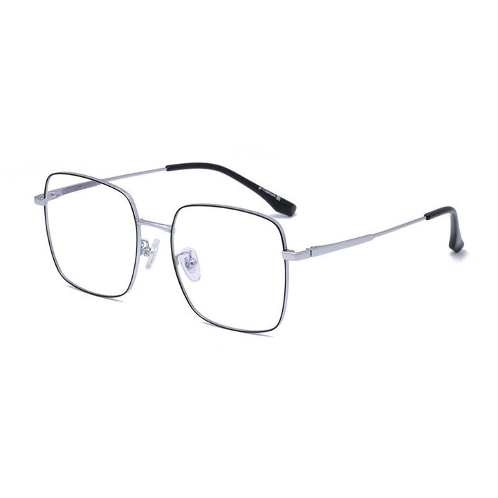 Hotony Unisex Full Rim Titanium Polygon Frame Eyeglasses 8004 Full Rim Hotony BLACK SILVER  