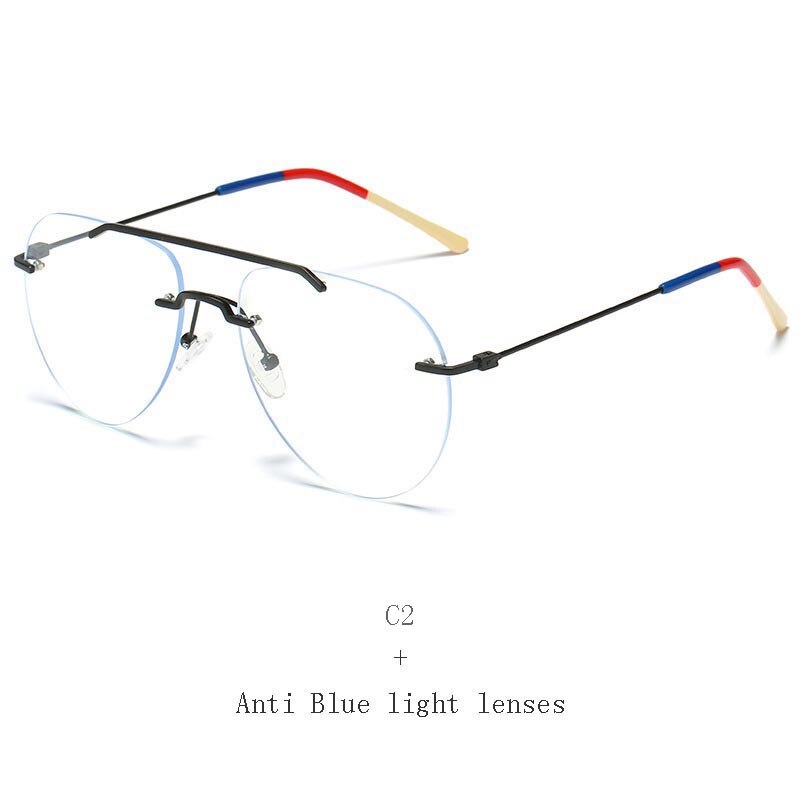 Hdcrafter Unisex Rimless Round Double Bridge Alloy Frame Eyeglasses 81870 Rimless Hdcrafter Eyeglasses C2  