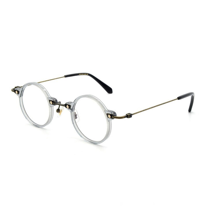 Unisex Acetate Metal Small Round Full Rim Frame Eyeglasses Full Rim Aissuarvey Eyeglasses Gray bronze  