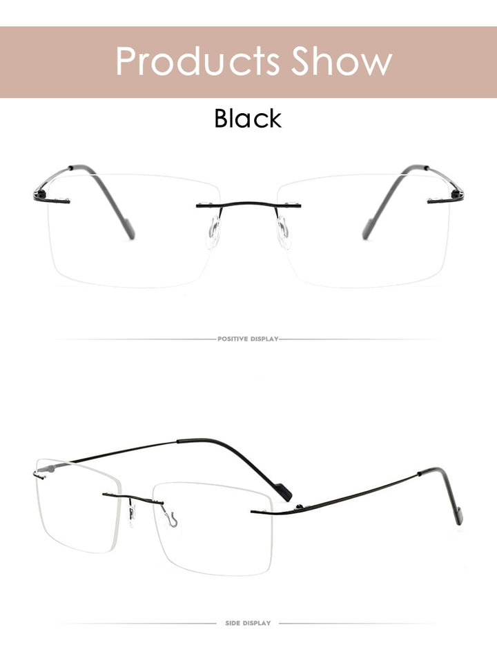 KatKani Men's Rimless Alloy Square Frame Eyeglasses 6043 Rimless KatKani Eyeglasses   