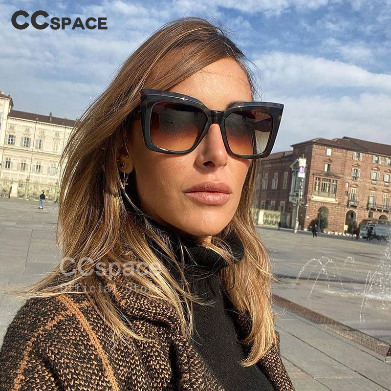 CCSpace Women's Full Rim Oversized Square Cat Eye Resin Frame Sunglasses 53288 Sunglasses CCspace Sunglasses   