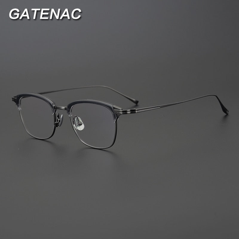 Gatenac Unisex Full Rim Square Titanium Acetate Frame Eyeglasses Gxyj688 Full Rim Gatenac   