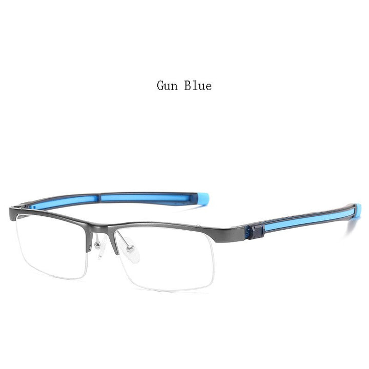 Hdcrafter Unisex Semi Rim Rectangle Tr 90 Titanium Frame Eyeglasses 6109 Semi Rim Hdcrafter Eyeglasses Gun Blue  
