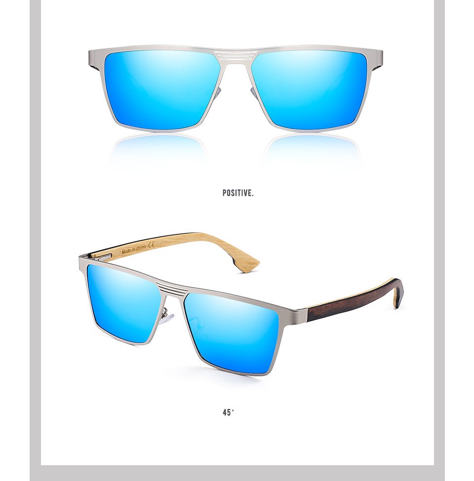 Yimaruili Unisex Full Rim Rectangular Bamboo/Wooden Frame Polarized Lens Sunglasses 8045 Sunglasses Yimaruili Sunglasses   