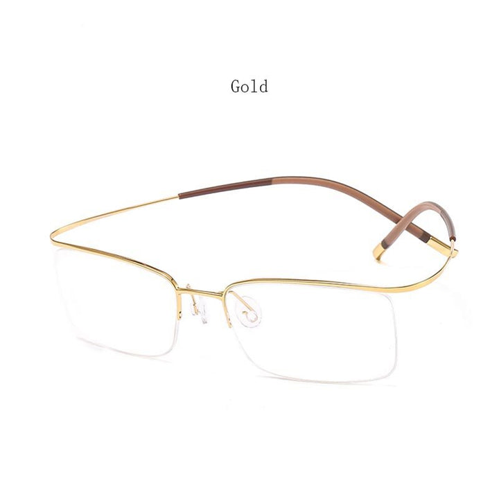 Hdcrafter Unisex Semi Rim Rectangle Titanium Frame Eyeglasses 9256 Frames Hdcrafter Eyeglasses Gold  
