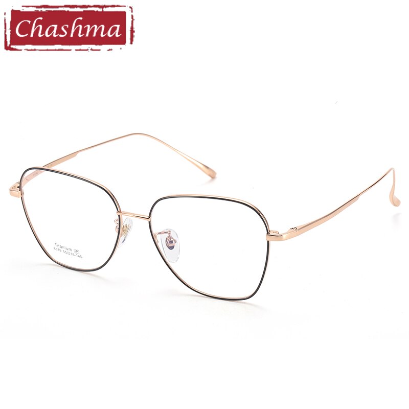 Women's Large Circular Titanium Frame Eyeglasses 8379 Frame Chashma Black Rose Gold  