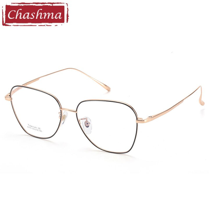 Women's Large Circular Titanium Frame Eyeglasses 8379 Frame Chashma Black Rose Gold  