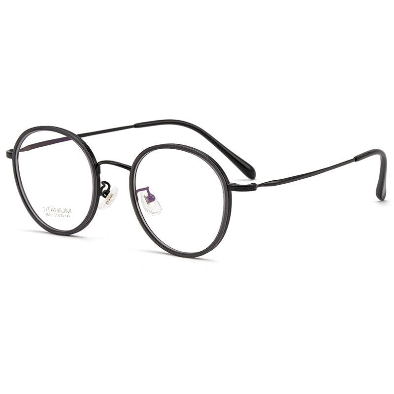 Yimaruili Unisex Full Rim Elastic β Titanium Round Frame Eyeglasses T6053 Full Rim Yimaruili Eyeglasses Black  