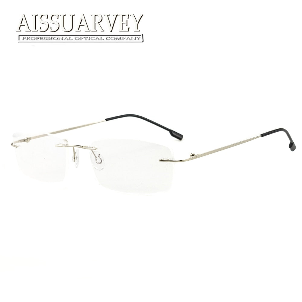 Aissuarvey Men's Rectangular Rimless Titanium Alloy Frame Eyeglasses As858 Rimless Aissuarvey Eyeglasses Silver  