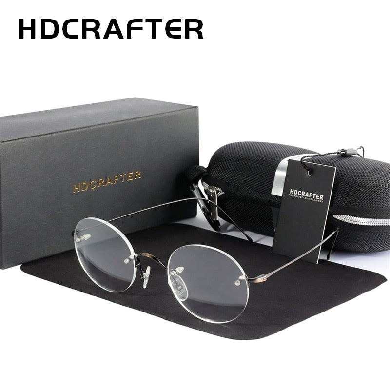 Hdcrafter Unisex Rimless Round Titanium Frame Eyeglasses 16035 Rimless Hdcrafter Eyeglasses   