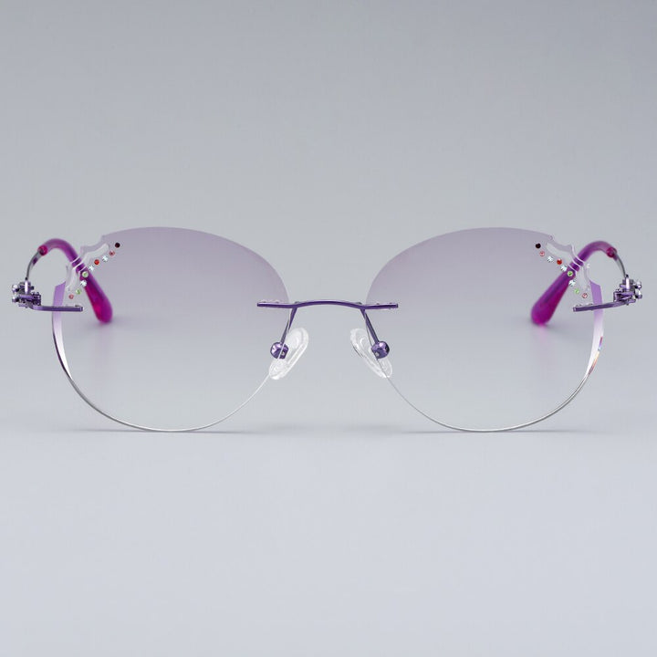 Women's Eyeglasses Alloy Rimless Round Diamond Trimming Cut Purple Z2877 Rimless Gmei Optical   