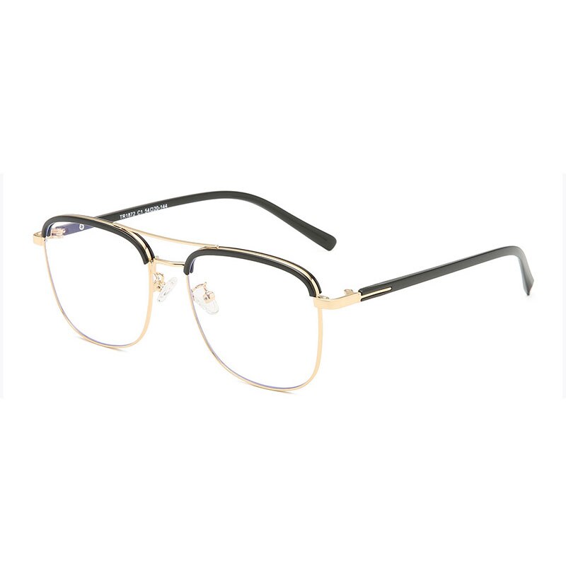 Hotony Unisex Full Rim Round Square Tr 90 Alloy Eyeglasses 1872 Full Rim Hotony black gold  