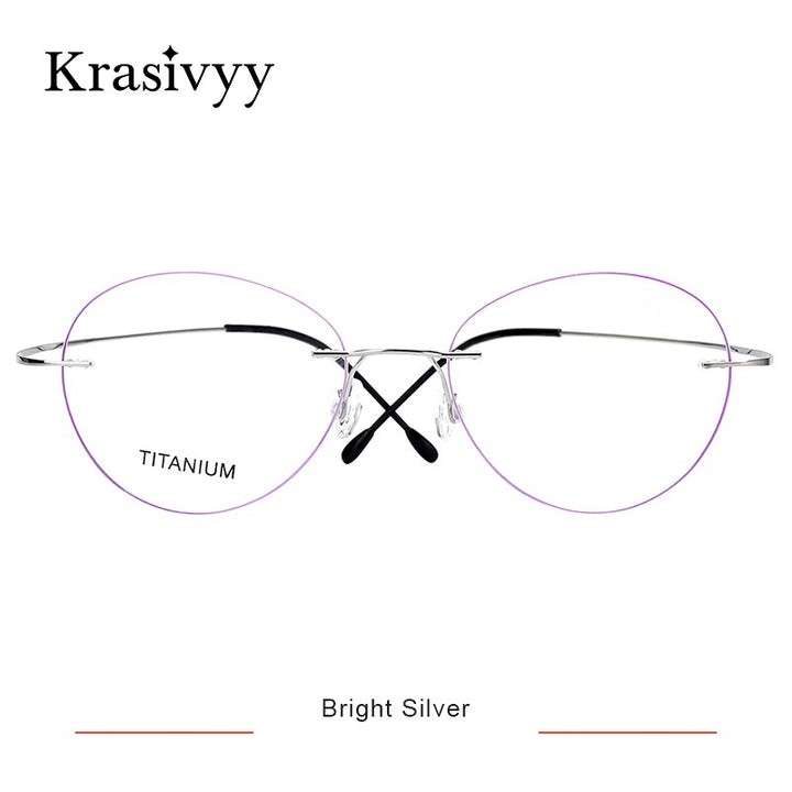 Krasivyy Women's Rimless Round Titanium Eyeglasses Kr619 Rimless Krasivyy Bright Silver  