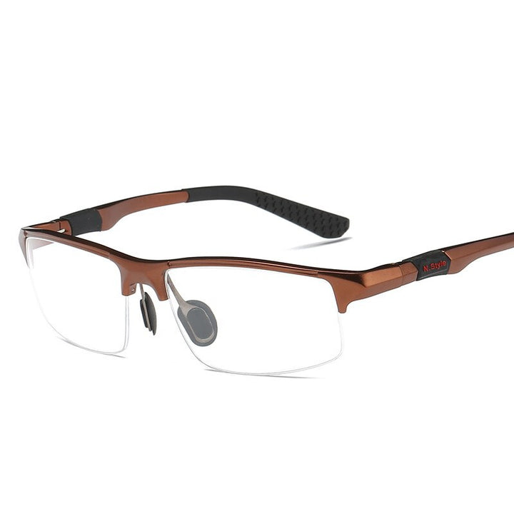 Yimaruili Men's Semi Rim Aluminum Magnesium Rectangular Frame Eyeglasses Y3121 Semi Rim Yimaruili Eyeglasses Tea  