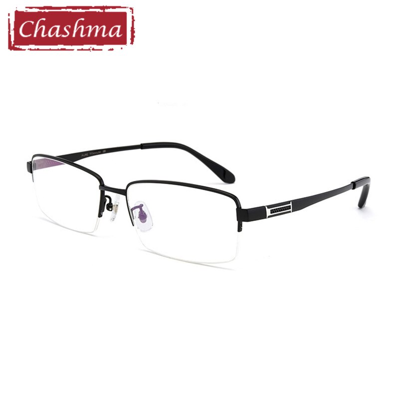 Chashma Ottica Men's Semi Rim Square Titanium Eyeglasses 81422 Semi Rim Chashma Ottica Black  