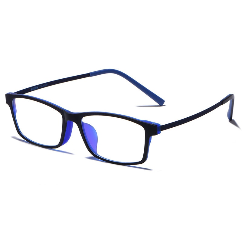 KatKani Men's  Full Rim TR 90 Alloy Frame Titanium Temple Eyeglasses 20971 Full Rim KatKani Eyeglasses Black Blue  