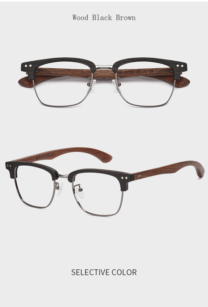 Hdcrafter Unisex Full Rim Square Wood Alloy Frame Eyeglasses 5608 Full Rim Hdcrafter Eyeglasses   