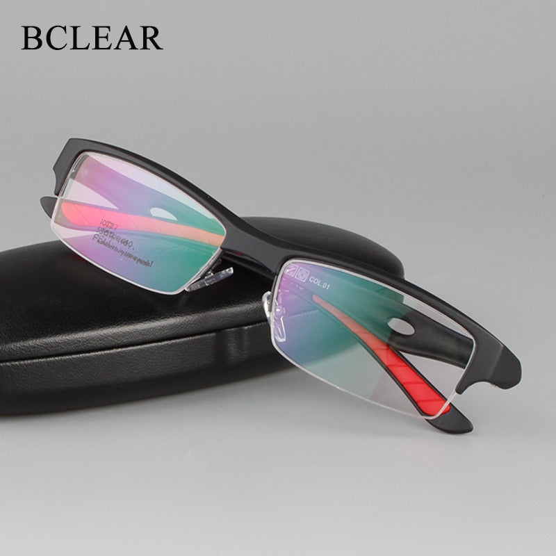 Men's Square Semi Rim Sports Eyeglasses N1077 Semi Rim Bclear   