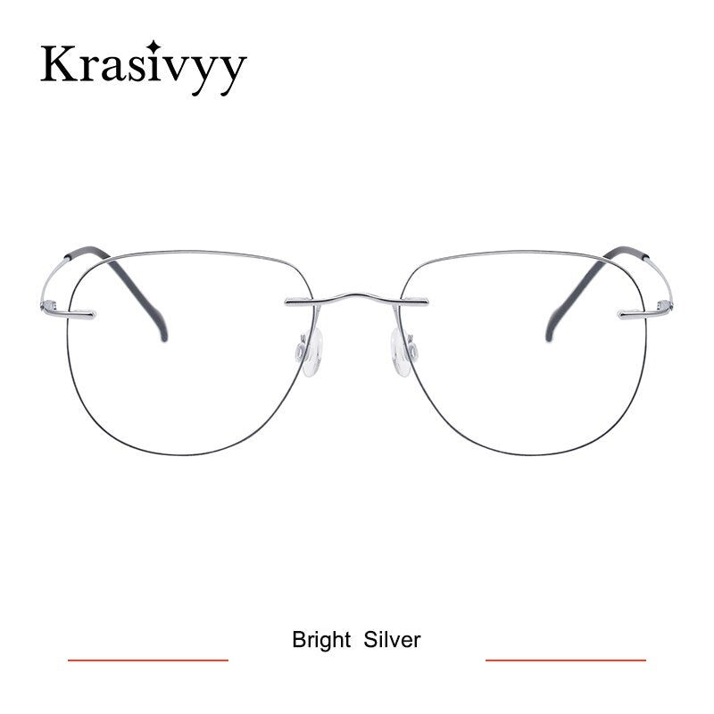 Krasivyy Unisex Rimless Oval Square Titanium Eyeglasses Ls07 Rimless Krasivyy Bright Silver  