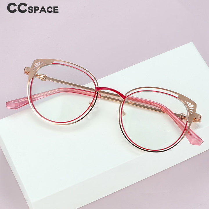 CCspace Women's Full Rim Round Cat Eye Alloy Frame Eyeglasses 54081 Full Rim CCspace   