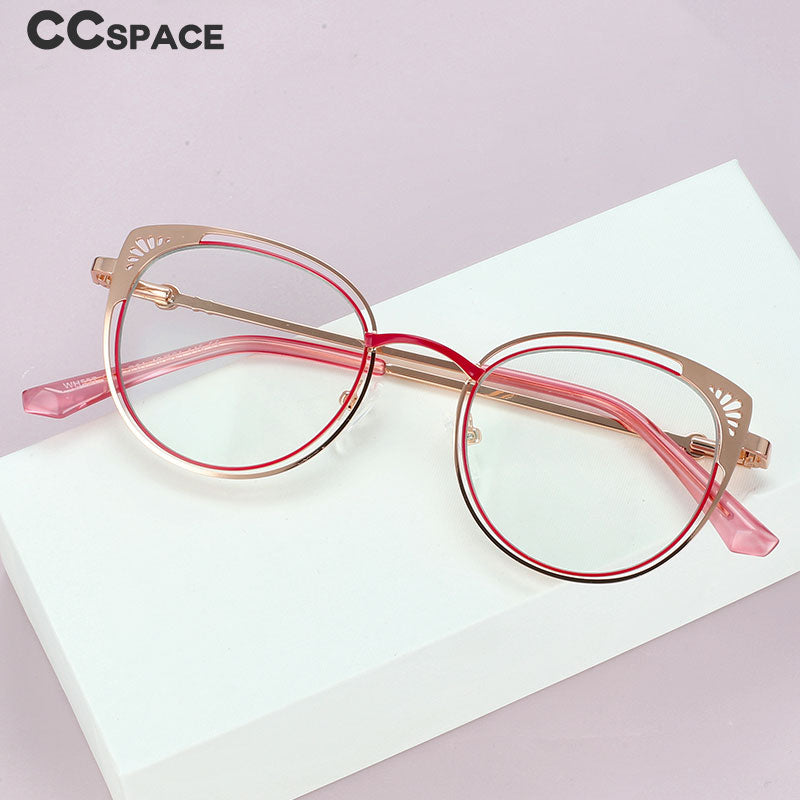 CCspace Women's Full Rim Round Cat Eye Alloy Frame Eyeglasses 54081 Full Rim CCspace   